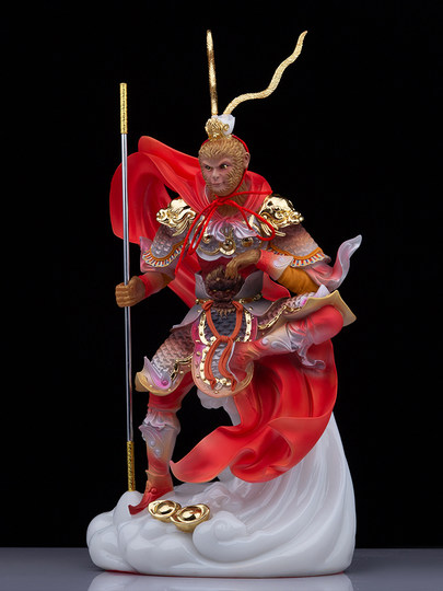 Белая мраморная статуя Сунь Укуня, Царя обезьян, вооруженного против Будды, для дома, гостиной или храма.