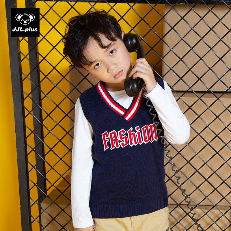 JJL KIDS Mùa Âm nhạc Kids 2019 Fall New trai giữa kỳ Kids áo len Letter bông Vest.