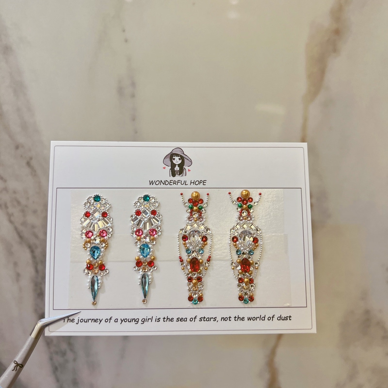 Huazi Diamond Nail Art Kit Swarovski Nail Protection Manicure Palace Style Four-Finger Extra Long Nails