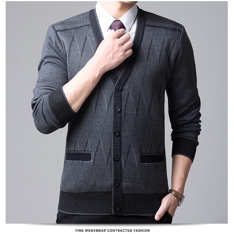 Áo len nam Hengyuanxiang mùa đông mới trung niên cha tải áo len dày áo len dệt kim áo khoác cardigan nam