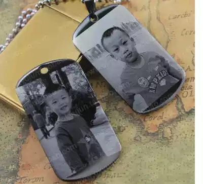 Titanium steel lettering dog tag laser engraved Photo men and women military Brand anti-lost employee identity card number plate necklace
