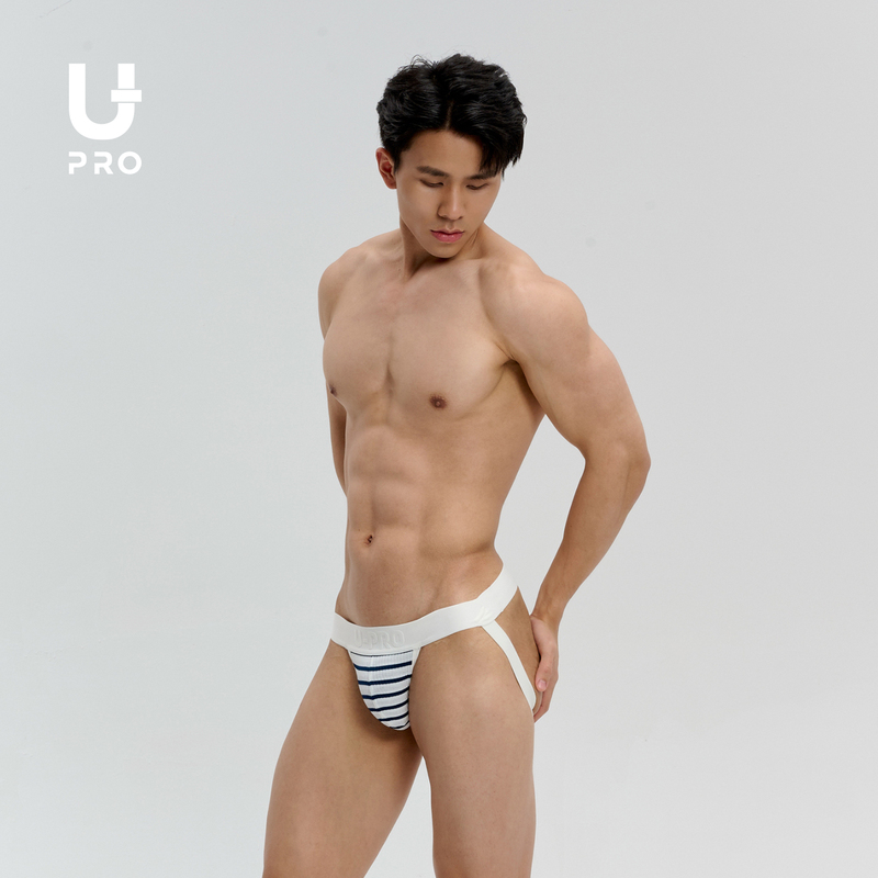 Upro Yopu Fashionable Ribbed Navy Blue Striped Sexy Thong Triangle Underwear
