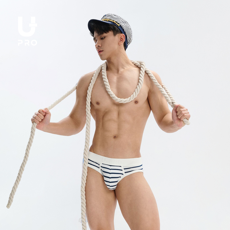 Upro Yopu Ribbed Triangle Underwear Blue Stripe High Elasticity U-Convex Men's Underwear