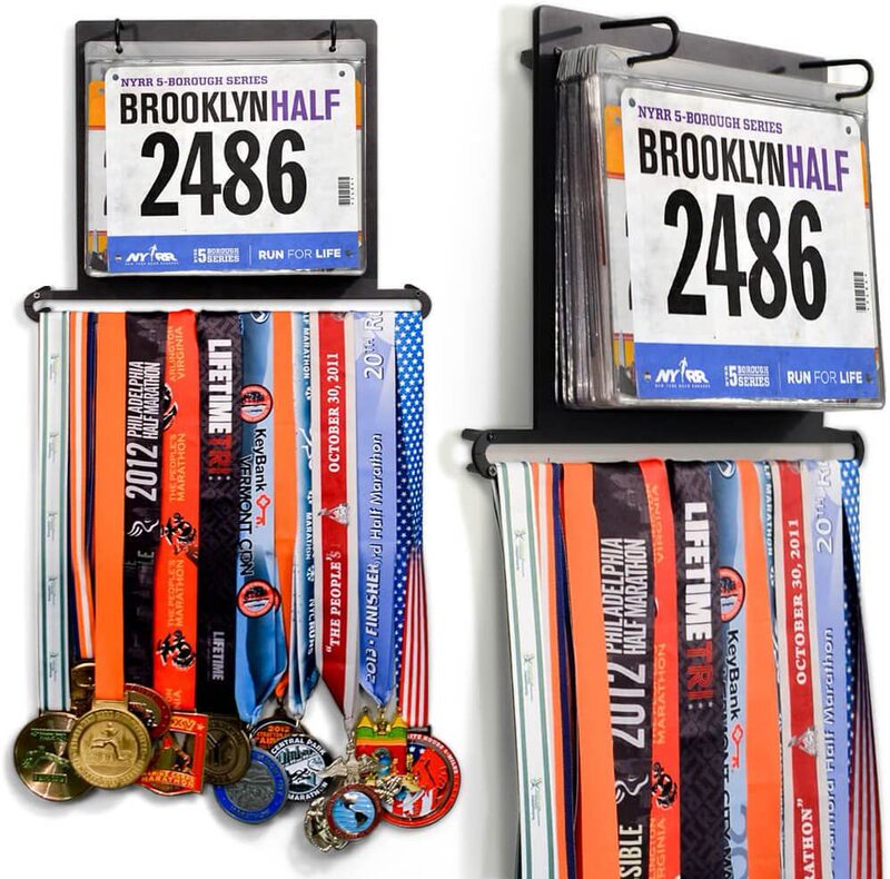 Marathon Finisher Medal and Bib Number Collection Album Integrated Hook Display Rack Commemorative Storage Clip Wall Decoration Metal