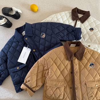 Toddler quilted coat with single-breasted lapels in contrasting colors