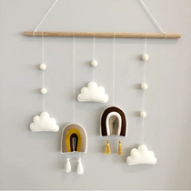 Ins Nordic wind wooden stick felt decoration pendant wall hanging creative children's room home wall decoration solid wood rainbow