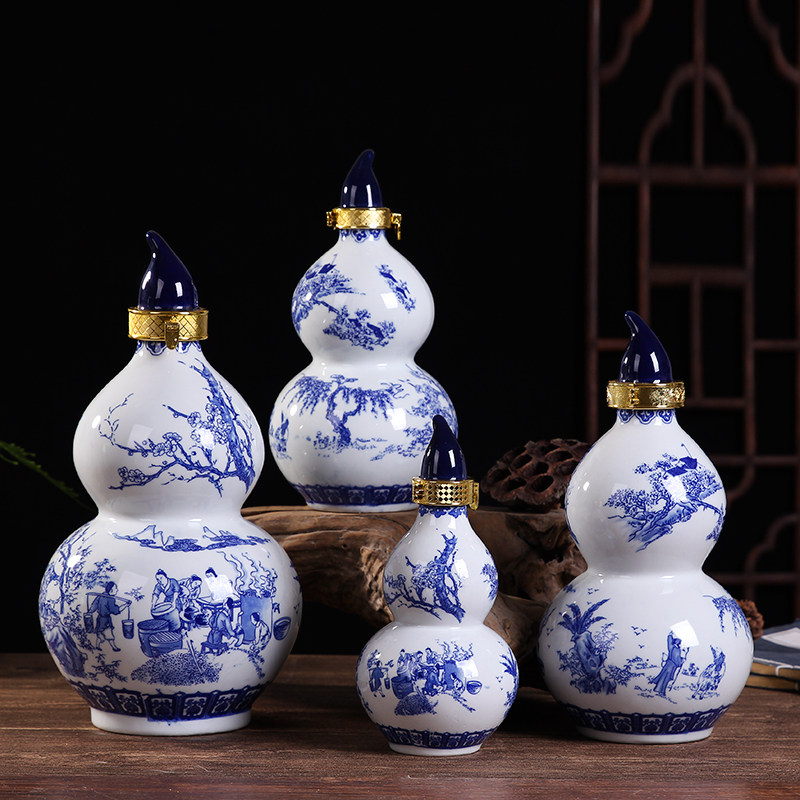 1 catty of 2 catties 5 catty 10 catty of Jingdezhen Ceramic hyacinth wine bottle wine altar Wine Jar Sealed Wine Pot Empty Bottle Wine-Taobao