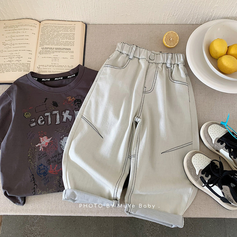 Boys' Jeans Spring and Autumn 2026 New Stylish Children's Curved Pants Girls' Spring Thin Fashionable Casual Pants