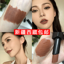 Cold door high color Kardashian light European and American makeup eat earth Color Matte Velvet Fog lipstick long dark brown retro color