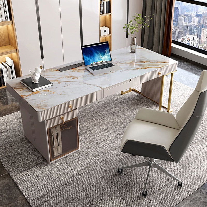 The Ideostyle Light Lavish Rockboard Desk Integrated Desk Rear Modern High-end Home Bookhouse Office Computer Table And Chairs Combination