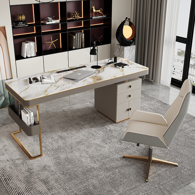 Light and luxurious rock board desk-style minimalist modern design sense minimalist desk home glossy light computer book table and chairs