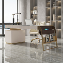 Light Extravagant Modern Rock Plate White Marble Desk Office Table And Chairs Suit Beauty Salon Medical Beauty Advice Reception Desk