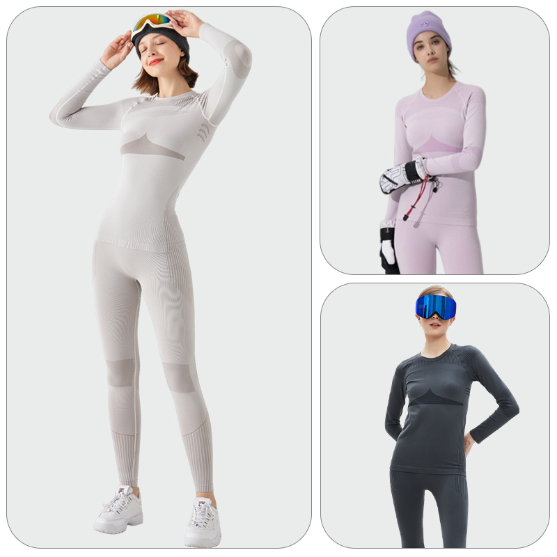 Ski Quick-Drying Clothing Set for Women, Thermal Compression Functional Underwear, Sweat-Wicking and Breathable, Winter Outdoor Running Training Base Layer