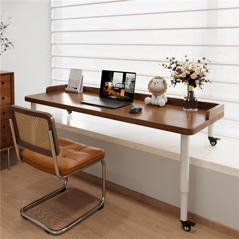 Solid Wood Balcony Movable Bay Window Table, Home Student Study Desk, Adjustable Height, Retractable Bedroom Windowsill Computer Desk