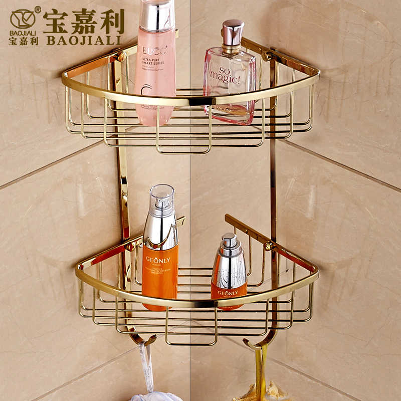 欧式全铜镀铬金色三角挂篮浴室置物架三角架卫生间网篮转角架角架