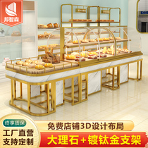 Bread display cabinet Nakajima side cabinet Cake shop model cabinet Curved glass stainless steel titanium plated pastry display counter