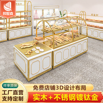 Bread display cabinet Nakajima side cabinet Cake shop model cabinet Curved glass stainless steel titanium plated pastry display counter