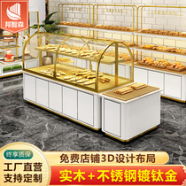 Bread display cabinet Nakajima side cabinet Cake shop model cabinet Curved glass stainless steel titanium plated pastry display counter