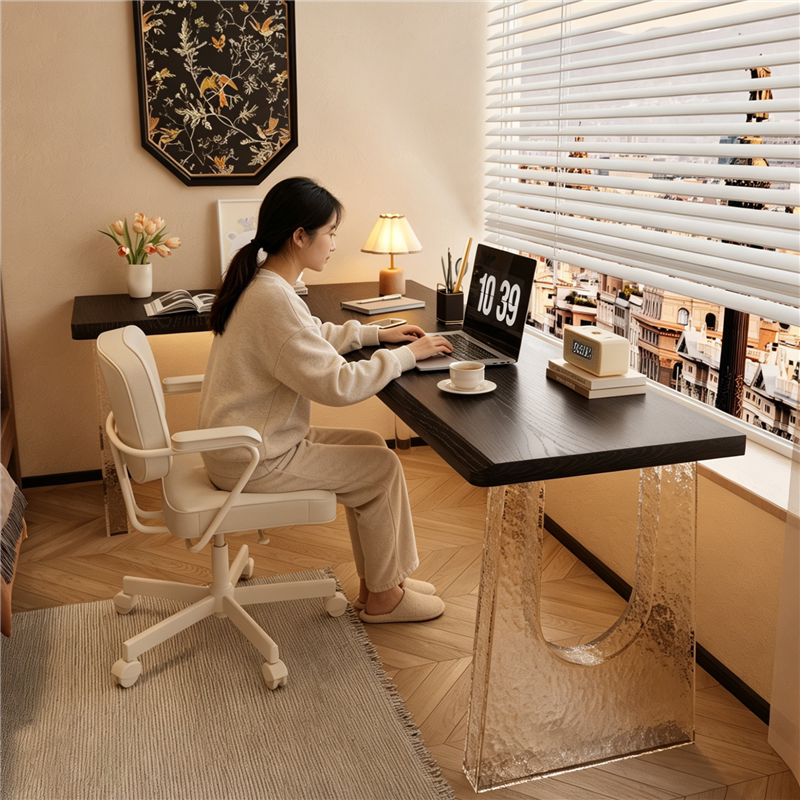 Acrylic Solid Wood Corner Desk Bedroom Home Black L-Shaped Computer Desk Student Writing Desk Workbench