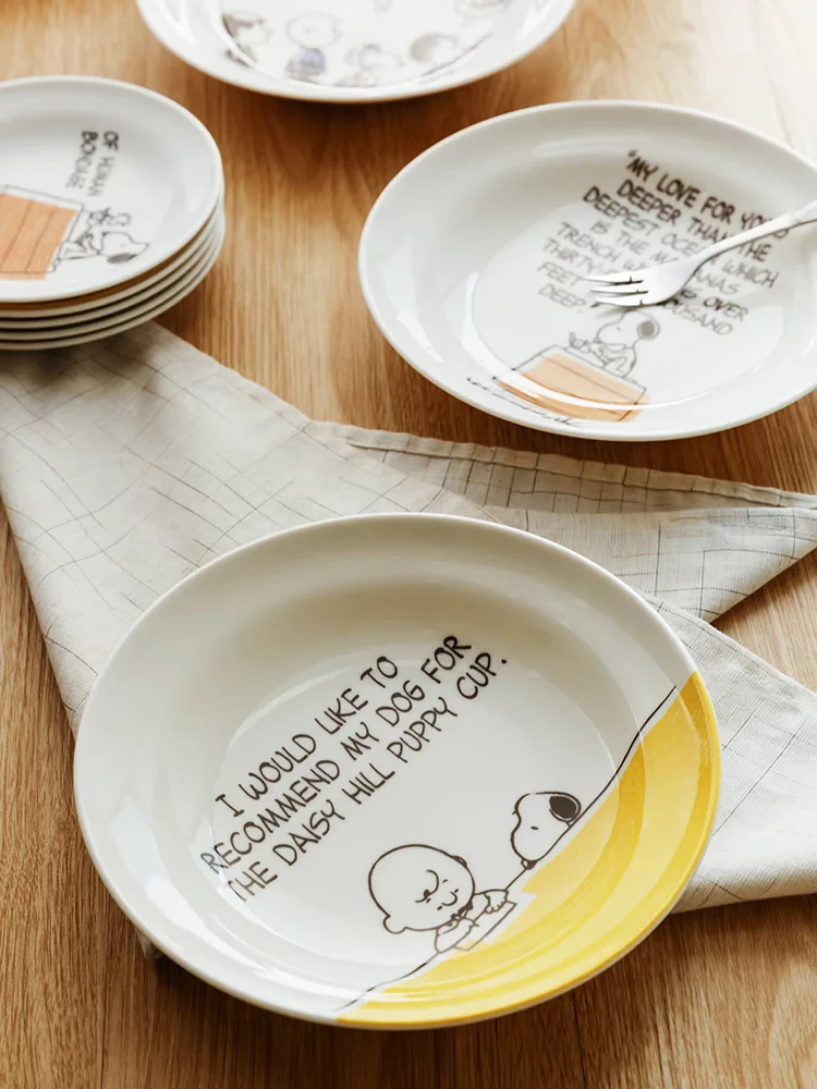 Nuby, snoopy, Japanese import tableware, set, ceramic dinner plate with glass