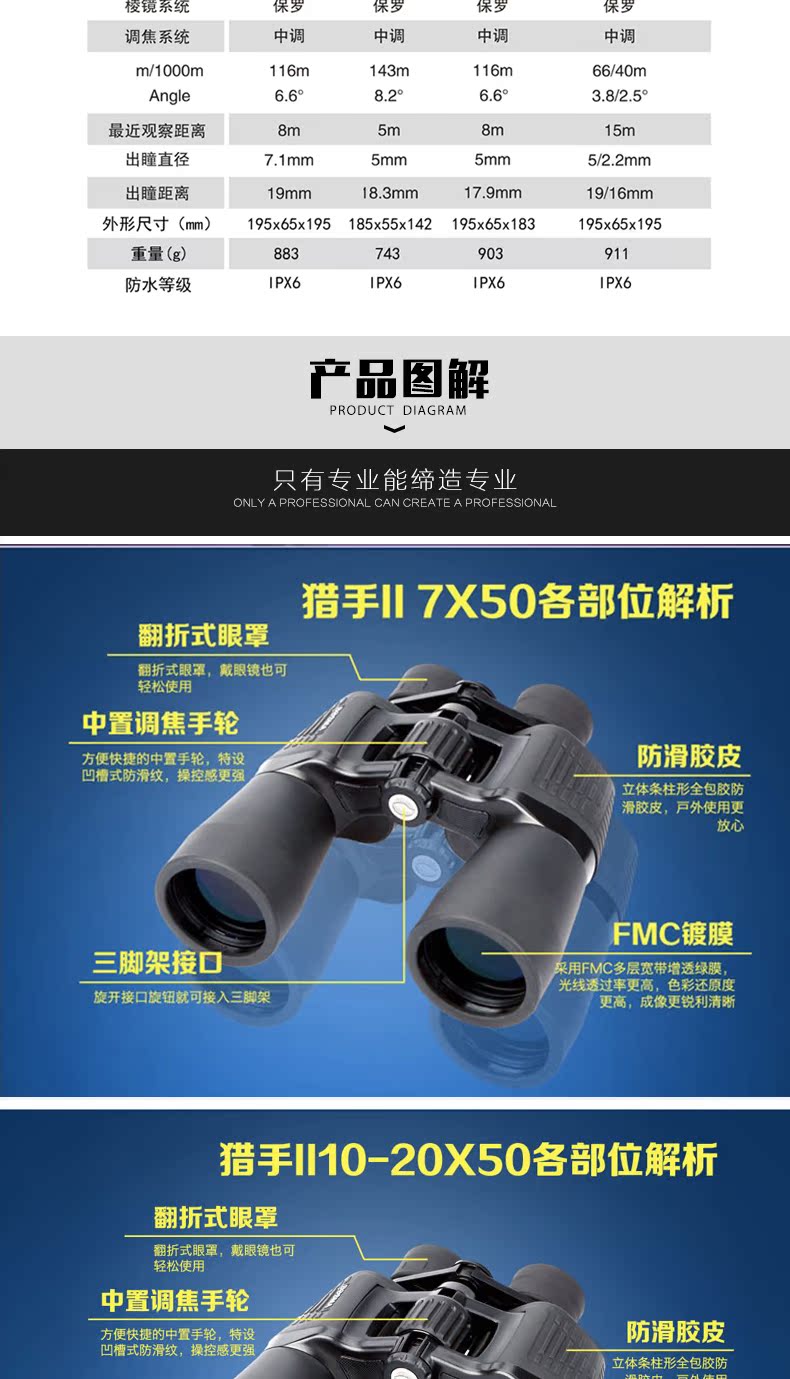 Kính viễn vọng Zoom ống đôi chính hãng BOSMA Boguan New Hunter II thế hệ thứ hai 7X50 / 10 - Kính viễn vọng / Kính / Kính ngoài trời kính thiên văn không gian james webb