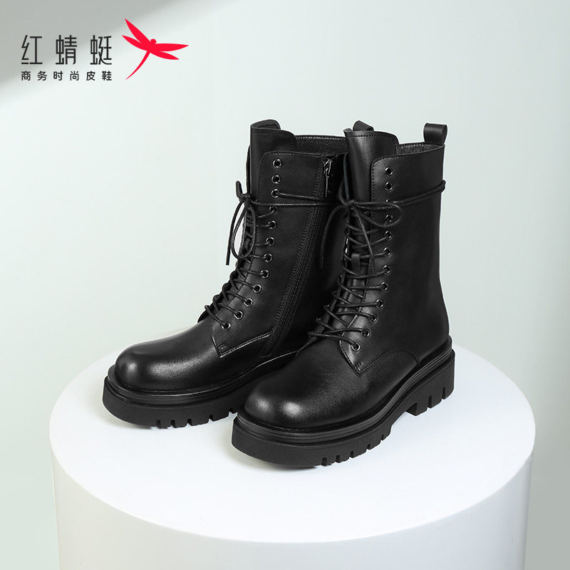 Red Dragonfly Martin Boots Woman 2021 new trends Inlenty wind heightening mid-cylinder boot thick bottom genuine leather 100 lap boots female