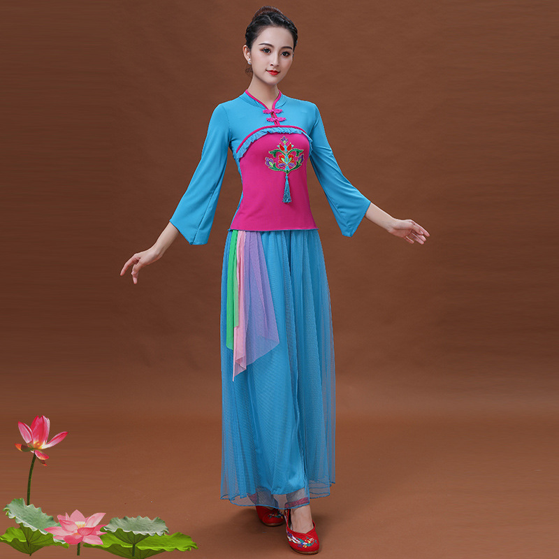 Plaza Vũ Costume New Set 2019 Quốc gia Khiêu vũ Trang phục của phụ nữ trung niên múa vũ cổ điển Fan Sông Performance Costume