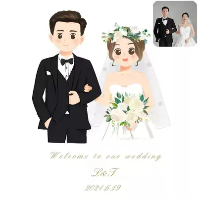 Crayon style hand-painted manga cute Q version couple commemorative painting live photo turn hand-painted personality design customization