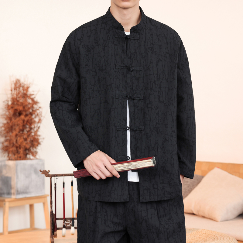 2026 Chinese Style Retro Buttoned Tang Suit Jacket Autumn and Winter Men's Improved Hanfu Jacquard Loose Jacket