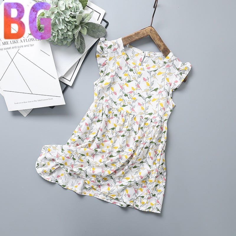 Mùa hè cô gái váy cotton bé 2-10 tuổi fly-tay vườn hoa váy trẻ em công chúa váy trẻ em.