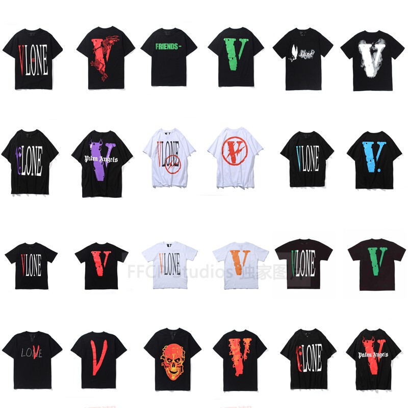 Vlone Fog Summer Loose T-Shirt American High Street Style Couple European and American Collaboration Limited Edition Big V Short Sleeve Unisex ins Vlone Fog Summer Loose T-Shirt American High Street Style Couple European and American Collaboration Limited Edition Big V Short Sleeve Unisex ins