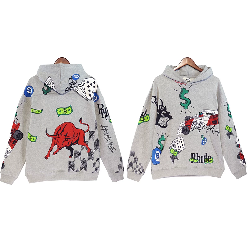 Худи Rhude Doodle Hand -painted Graffiti Graffiti Мужчины Женщины Шапка Штыри Шляпа Удержание Шляп Зимний Осень и Зима