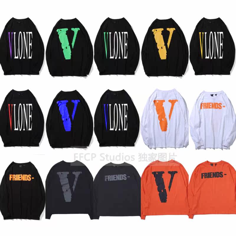 Свитер с круглым вырезом VLONE FOG, весенне-осенняя свободная футболка для пар с большим вырезом и длинными рукавами, тонкая мужская футболка в стиле хай-стрит Изображение 1