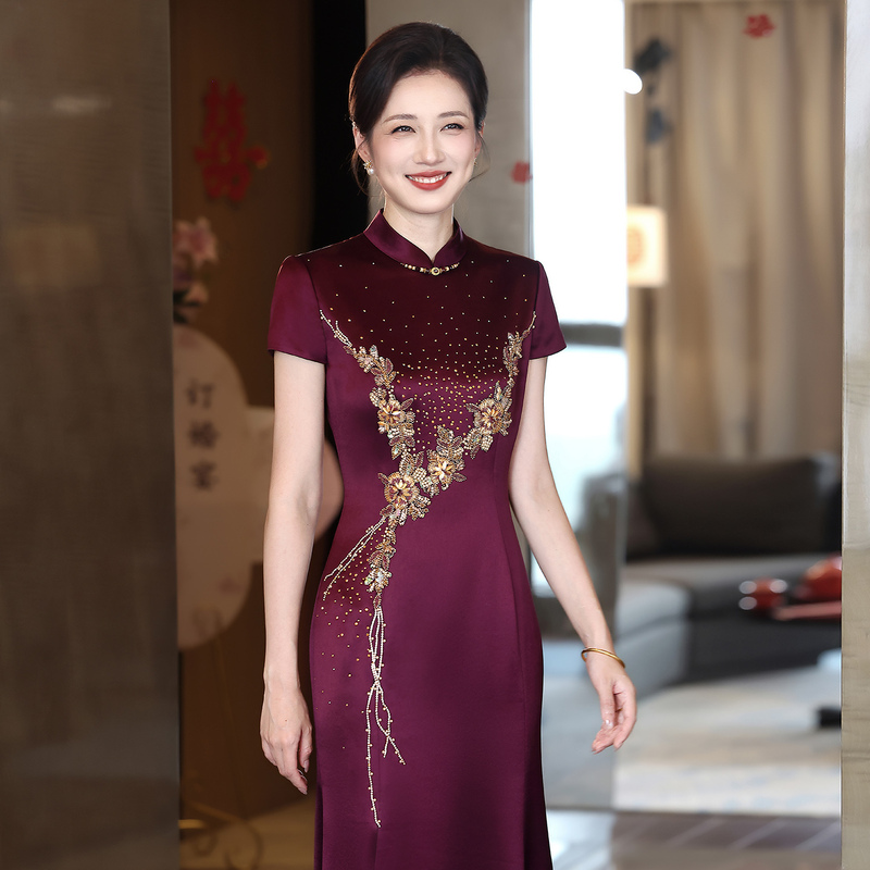 Elegant Mother-In-Law Wedding Banquet Dress That Can Be Worn Casually, High-End Luxury Wedding Banquet Dress for Mother, Qipao Elegant Mother-In-Law Wedding Banquet Dress That Can Be Worn Casually, High-End Luxury Wedding Banquet Dress for Mother, Qipao