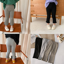 Korean childrens clothing girls retro flared pants 2022 spring and autumn foreign style baby plaid tight cotton leggings