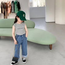 Childrens vest pure cotton spring and summer clothes boy thin section small sling girl baby bottoming wear sleeveless solid color top