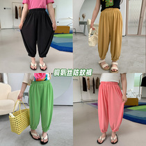 Childrens mosquito trousers 2022 summer new girls gas beam pants baby pure cotton breathable leisure long pants thin