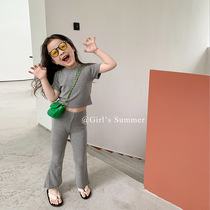 Korean girls suit summer thin baby air jacket casual horn pants children fashionable nine-jerseys
