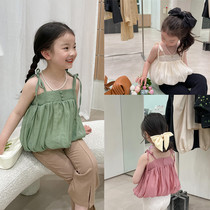 Korean girl puffy hangs 2022 summer children doll shirt holiday vest shirt baby sleeveless tops