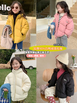 Girls down jacket short section 2021 new trendy childrens thickened hooded jacket boy baby bread clothes winter cotton padded jacket