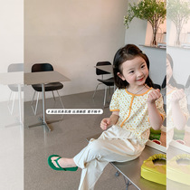 South Korean childrens clothes girls little fresh gas crushed cotton short sleeve T - shirt 2022 summer childrens cotton button tops