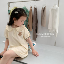 Girls Dress 2022 Summer New Childrens Fashion Polo Dress Baby Ocean Gas Pure Cotton Bear Dress