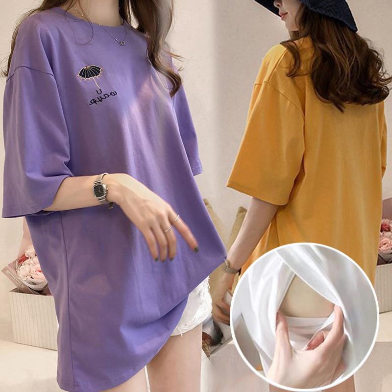 Outdoor Nursing Tops That Don'T Require Taking Off Clothes, Short-Sleeved Women's T-Shirts for Breastfeeding, Fashionable Maternity Wear for Nursing Mothers