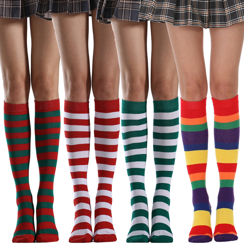 Socks, Mid-Calf Socks, Knee-High Half Socks, Women's Striped One-Size-Fits-All Cosplay Student Dance Socks