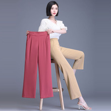 Nine point pants for women's mothers, new summer high waisted casual pants, straight leg pants, loose fit for middle-aged and elderly women's large-sized pants