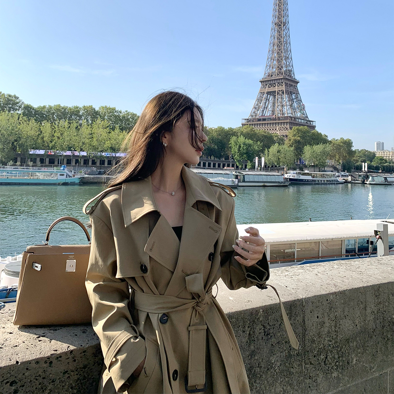 Good Morning, Fanfan, the Same Style as the Rose, Korean-Style Atmospheric Coat, Camel-Colored Long Trench Coat for Women, Spring