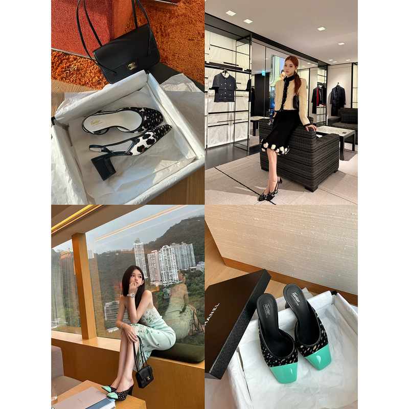 Good Morning, Fanfan, the "Leopard Print Enthusiast." Lightweight and Easy to Walk In, Leopard Print High Heels + Mint Green Pointed-Toe High-Heeled Mules