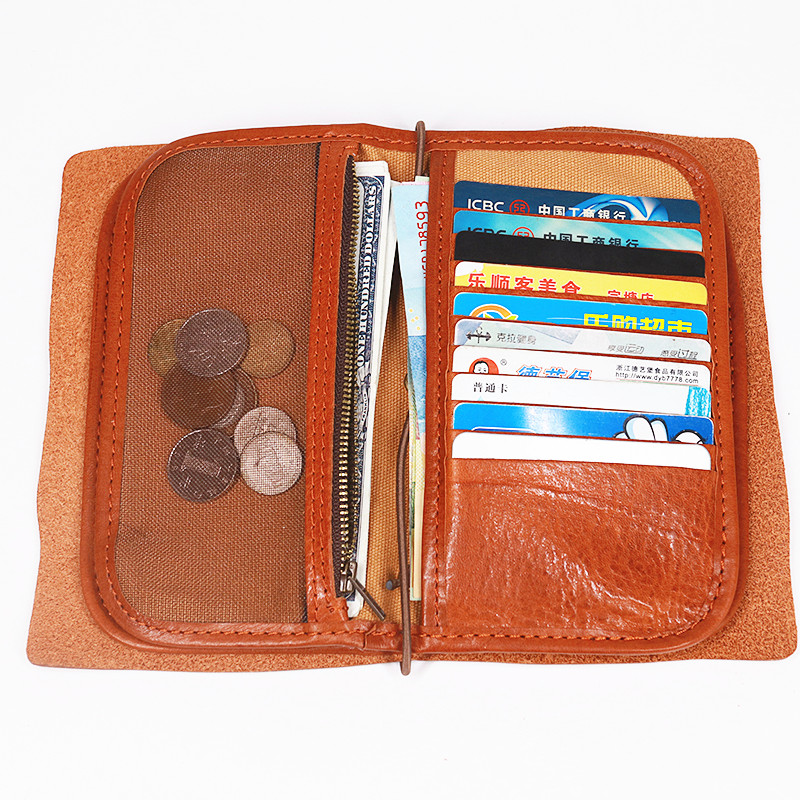 Top layer cowhide leather vertical section creative pure handmade large-capacity storage multi-functional business office portable men's wallet