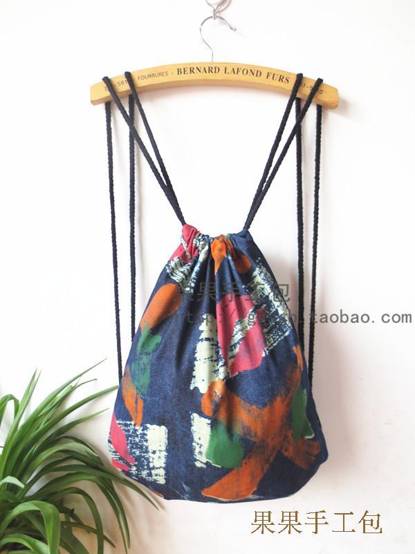 Ba lô cá tính ba lô handmade tie nhuộm denim dây rút túi bó túi thể dục túi đại học gió nam và nữ balo adidas chính hãng
