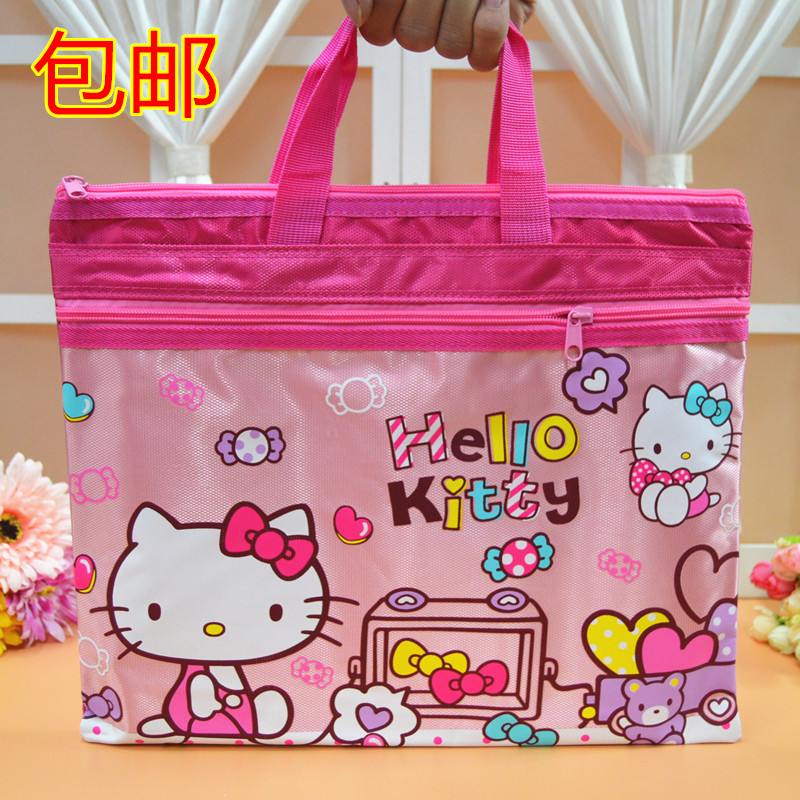 Korean stationery cute student cartoon hand file bag Oxford cloth A4 double layer file bag zipped bag kit kit-Taobao